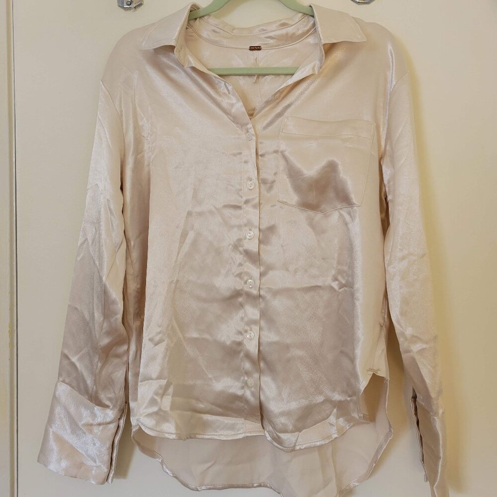 Free People Pearl Satin Button Down Shirt